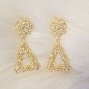 Gold, Geometric Shaped, Hammered Earrings